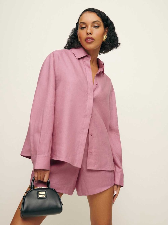 Reformation Tops - Reformation Pink Andy Oversized Linen Blend (Two Piece Set)
